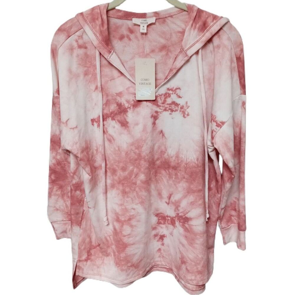 🪷Pink Hoodie Tie Dye 3/4 Sleeve Lightweight Como Medium Men Women🥼